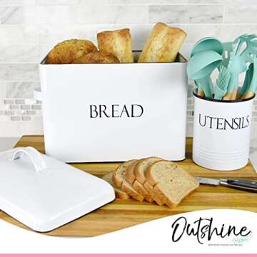 OUTSHINE Farmhouse Extra Large Bread Box for Kitchen Countertop | White Bread Box with Fitted Lid | Vintage Bread Storage Container for Kitchen | Farmhouse Bread Box Countertop Gift