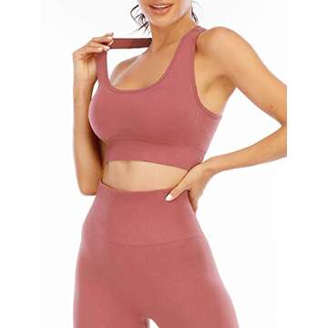Workout Sets for Women 2 Piece High Waisted Seamless Leggings with Padded Stretchy Sports Bra Sets Y...