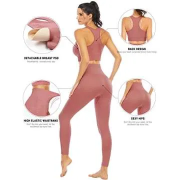 Workout Sets for Women 2 Piece High Waisted Seamless Leggings with Padded Stretchy Sports Bra Sets Yoga Outfit Jogging Gym Clothes(NA007M- Rust red)