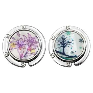 FOME Handbag Hanger, Set of 6 Foldable Purse Hook Purse Table Hook Holder Flower and Tree Pattern Bag Hanger Hook 3.54x1.77in Mixed Color