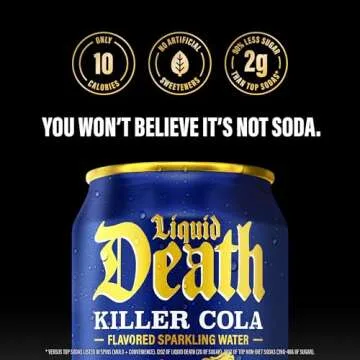 Liquid Death, Killer Cola, Soda-Flavored Sparkling Water, 12-Pack (12oz Cans), Low Calorie & No Artificial Sweeteners
