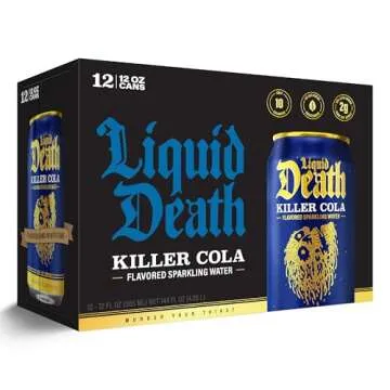 Liquid Death, Killer Cola, Soda-Flavored Sparkling Water, 12-Pack (12oz Cans), Low Calorie & No Artificial Sweeteners