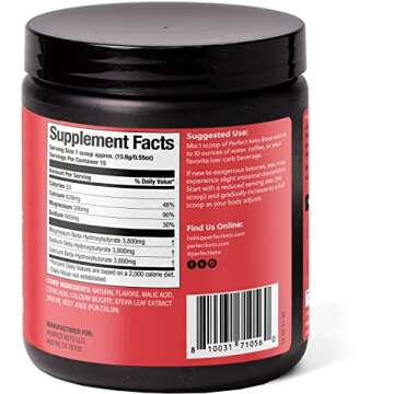 Perfect Keto Exogenous Ketones Powder, BHB Salts Supplement for Ketosis & Fasting, Electrolytes for ...