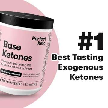 Perfect Keto Exogenous Ketones Powder, BHB Salts Supplement for Ketosis & Fasting, Electrolytes for Hydration, Caffeine Free Energy, Keto Diet, Focus & Workout Support, Strawberry Lemonade, 8.57 oz