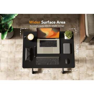 Claiks Mobile Standing Desk, Small Rolling Standing Desk, Mobile Desk Workstation with Wheels, Pneumatic Mobile Laptop Desk for Home Office with Hook, Black