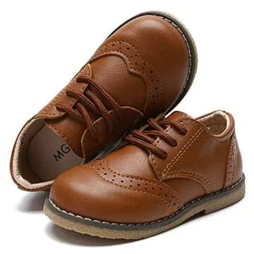 Timatego Toddler Boys Girls Oxford Shoes PU Leather Lace Up School Loafer Flats Baby Infant Uniform Dress Shoes(Toddler/Little Kid) 4.5 Toddler, 01 Brown