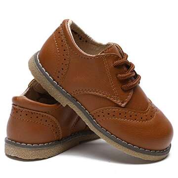Timatego Toddler Boys Girls Oxford Shoes PU Leather Lace Up School Loafer Flats Baby Infant Uniform Dress Shoes(Toddler/Little Kid) 4.5 Toddler, 01 Brown