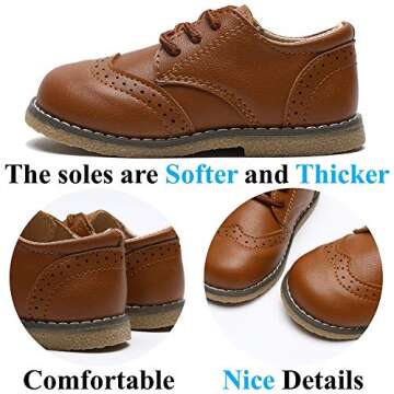 Timatego Toddler Boys Girls Oxford Shoes PU Leather Lace Up School Loafer Flats Baby Infant Uniform Dress Shoes(Toddler/Little Kid) 4.5 Toddler, 01 Brown