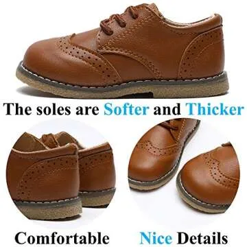 Timatego Toddler Boys Girls Oxford Shoes PU Leather Lace Up School Loafer Flats Baby Infant Uniform Dress Shoes(Toddler/Little Kid) 4.5 Toddler, 01 Brown