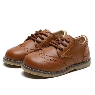 Timatego Toddler Boys Girls Oxford Shoes PU Leather Lace Up School Loafer Flats Baby Infant Uniform Dress Shoes(Toddler/Little Kid) 4.5 Toddler, 01 Brown