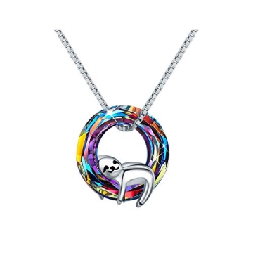 JUSTKIDSTOY Crystal Sloth Necklace for Women 925 Sterling Silver Animal Pendant Necklaces Sloth Jewe...