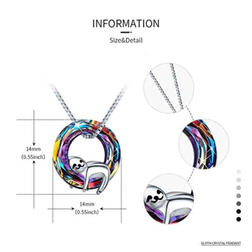 JUSTKIDSTOY Sloth Necklace Sterling Silver Crystal Gift