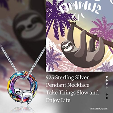 JUSTKIDSTOY Sloth Necklace Sterling Silver Crystal Gift