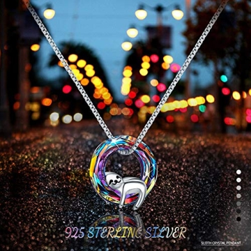 JUSTKIDSTOY Sloth Necklace Sterling Silver Crystal Gift
