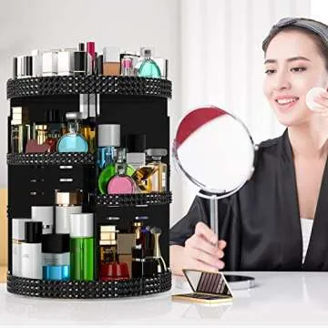 Famitree Black 360 Makeup Organizer - Large Capacity Storage