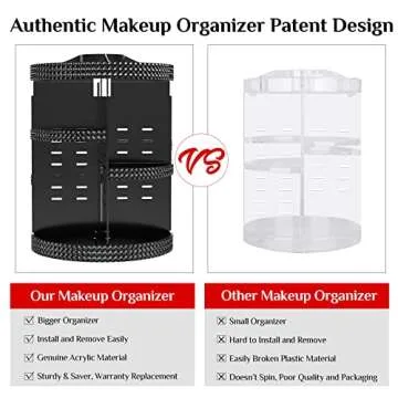 Famitree Black 360 Makeup Organizer - Large Capacity Storage