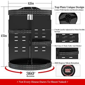 Famitree Black 360 Makeup Organizer - Large Capacity Storage