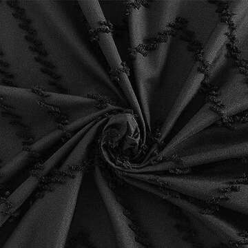 Extra Long Black Boho Shower Curtain 84 Inch Black Tufted Chevron Striped Fabric Shower Curtains for...