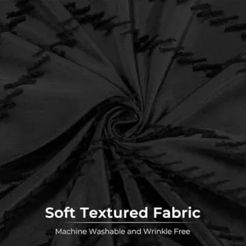 Extra Long Black Boho Shower Curtain 84 Inch Black Tufted Chevron Striped Fabric Shower Curtains for Bathroom Modern Shabby Chic Waterproof Cloth Shower Curtain Set with Hooks, Black