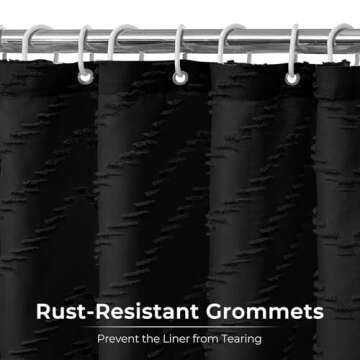 Extra Long Black Boho Shower Curtain 84 Inch Black Tufted Chevron Striped Fabric Shower Curtains for Bathroom Modern Shabby Chic Waterproof Cloth Shower Curtain Set with Hooks, Black