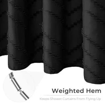 Extra Long Black Boho Shower Curtain 84 Inch Black Tufted Chevron Striped Fabric Shower Curtains for Bathroom Modern Shabby Chic Waterproof Cloth Shower Curtain Set with Hooks, Black