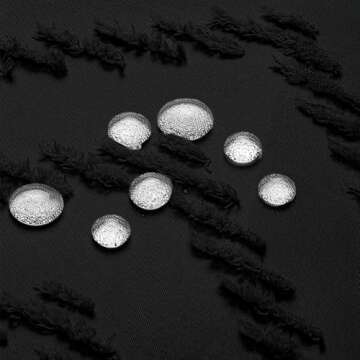 Extra Long Black Boho Shower Curtain 84 Inch Black Tufted Chevron Striped Fabric Shower Curtains for Bathroom Modern Shabby Chic Waterproof Cloth Shower Curtain Set with Hooks, Black