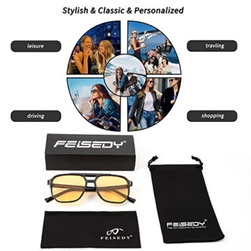 FEISEDY Retro Square Aviator Sunglasses for All