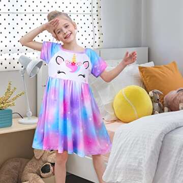 ICOSY Girls Nightgowns Unicorn Dress Pajamas for Toddler Girls Princess Nightgown Dress Unicorn Clot...