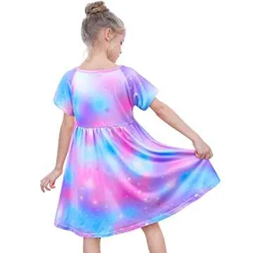 ICOSY Girls Nightgowns Unicorn Dress Pajamas for Toddler Girls Princess Nightgown Dress Unicorn Clothes for Girls Purple Teal