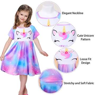 ICOSY Girls Nightgowns Unicorn Dress Pajamas for Toddler Girls Princess Nightgown Dress Unicorn Clothes for Girls Purple Teal