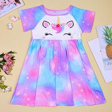 ICOSY Girls Nightgowns Unicorn Dress Pajamas for Toddler Girls Princess Nightgown Dress Unicorn Clothes for Girls Purple Teal