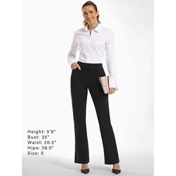 Stelle Women 28"/30"/ 32" Bootcut Dress Pants Business Casual Work Pants with Pockets Pull On Regular Slacks for Office (30" Black, Medium)