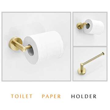 Stainless Steel Bathroom Hardware Set Brushed Gold 3 Pieces Bathroom Hardware Accessories Sets Wall Mounted Double Towel Ring Towel Holder Hook Toilet Paper Holder