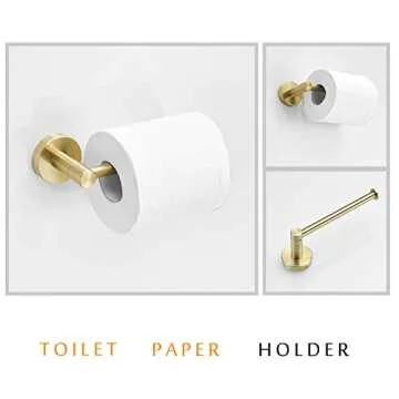 Stainless Steel Bathroom Hardware Set Brushed Gold 3 Pieces Bathroom Hardware Accessories Sets Wall Mounted Double Towel Ring Towel Holder Hook Toilet Paper Holder