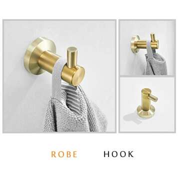 Stainless Steel Bathroom Hardware Set Brushed Gold 3 Pieces Bathroom Hardware Accessories Sets Wall Mounted Double Towel Ring Towel Holder Hook Toilet Paper Holder