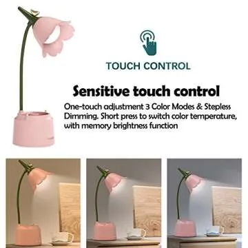 KoudHug Pink Desk Lamp, Rechargeable LED Lamp with USB Charging Port, Kawaii Desk Accessories, 3 Color Modes & Stepless Dimming, Cute Lamp for College Dorm Bedroom Reading