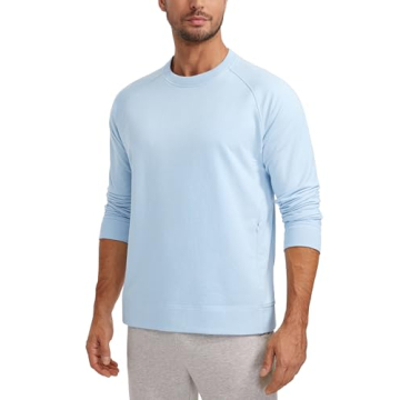 CRZ YOGA Men's Crewneck Sweatshirt - French Terry Athletic Pullover with Zipper Pocket