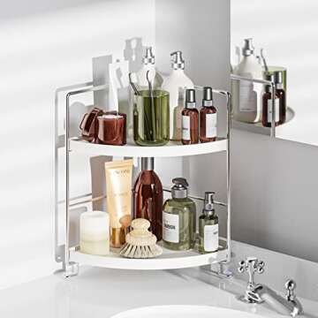 KINGBERWI 2-Tier Bathroom Corner Counter Organizer, Makeup Storage Shelf Vanity Tray, Bathroom Sink ...