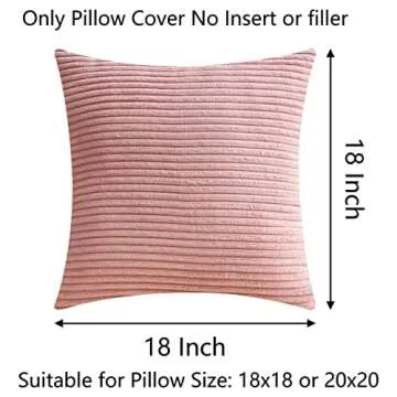 Demetex 18x18 Pillow Covers Pink Striped Corduroy Pillowcases Decorative Square Throw Pillows for Couch Bedroom Wedding, Set of 2, 18 x 18 inch, Light Pink