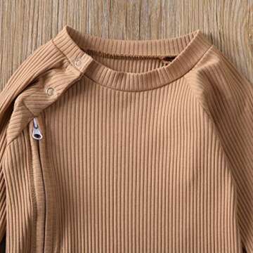 CIYCUIT Newborn Baby Boy Girl Cotton Knitted Onesie Jumpsuit Gender Neutral Infant Ribbed Romper Clothes Khaki 0-3 Months