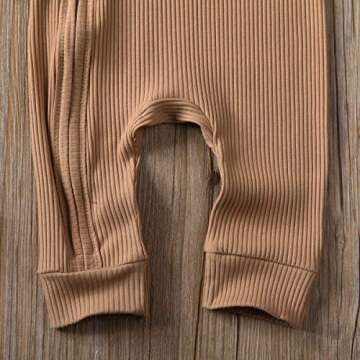 CIYCUIT Newborn Baby Boy Girl Cotton Knitted Onesie Jumpsuit Gender Neutral Infant Ribbed Romper Clothes Khaki 0-3 Months