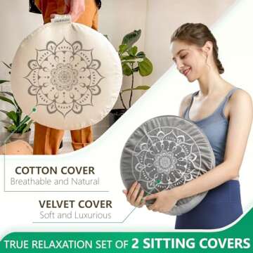 Hihealer Meditation Cushion, Traditional Tibetan Meditation Pillow Velvet Cover - Large Floor Cushion Seating for Adults - Yoga Buckwheat Bolster for Women、Moms