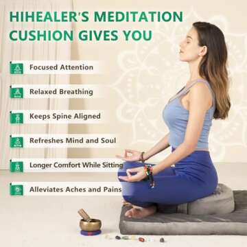 Hihealer Meditation Cushion, Traditional Tibetan Meditation Pillow Velvet Cover - Large Floor Cushion Seating for Adults - Yoga Buckwheat Bolster for Women、Moms