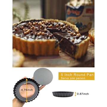 Yamteck 14 Inch Rectangle Tart Pan and 5 Inch Round Mini Tart Pans with Removable Bottom. Quiche Pan with Non-Stick Coating, Rugged Carbon Steel. Pie Pan Mold for Family Party Baking Kitchen. Set of 5