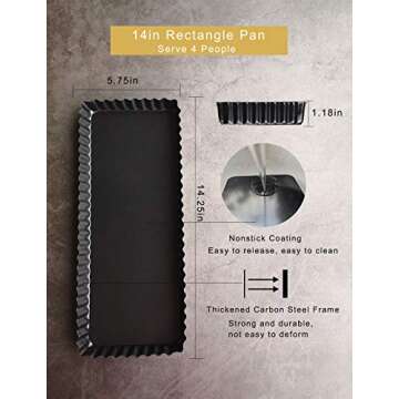 Yamteck 14 Inch Rectangle Tart Pan and 5 Inch Round Mini Tart Pans with Removable Bottom. Quiche Pan with Non-Stick Coating, Rugged Carbon Steel. Pie Pan Mold for Family Party Baking Kitchen. Set of 5