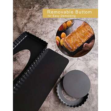 Yamteck 14 Inch Rectangle Tart Pan and 5 Inch Round Mini Tart Pans with Removable Bottom. Quiche Pan with Non-Stick Coating, Rugged Carbon Steel. Pie Pan Mold for Family Party Baking Kitchen. Set of 5