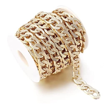 5 Yards Aluminum Flat Curb Chain - Golden Plated Chunky DIY Jewelry Making Chain