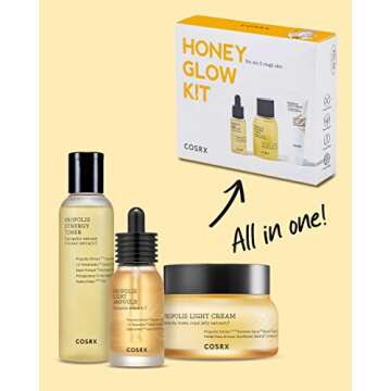 COSRX Honey Glow Kit, Korean Skin Care Set with Propolis Facial Toner, Serum, & Cream, Mini Travel E...