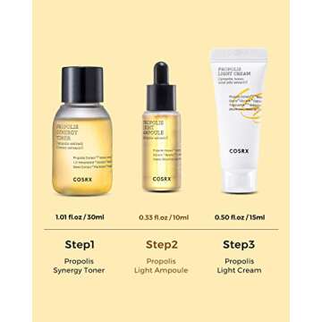 COSRX Honey Glow Kit, Korean Skin Care Set with Propolis Facial Toner, Serum, & Cream, Mini Travel Essentials, Deep Moisture, Hydration, Nourishment, Travel Size Gift Set, Korean Skin Care