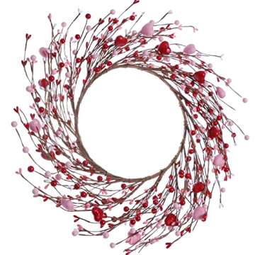LLZLL Valentine’s Day Wreath,15 Inches Valentine’s Day Wreaths for Front Door Pink Red Heart Berry Wreath for Valentine’s Day Wedding Decor (Red/Pink/White)